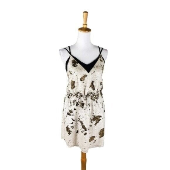 Adelyn Rae Reversible Sequin Blouson Mini Dress Cream And Gold Size Medium - Picture 1 of 7